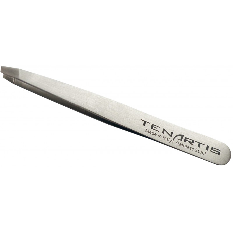 Slant Stainless Steel Hair Tweezers PlasticFree with Eco-Friendly Leather Case - Tenartis Made in Italy