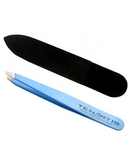 Slant Stainless Steel Hair Tweezers with Leather Case - Tenartis Made in Italy