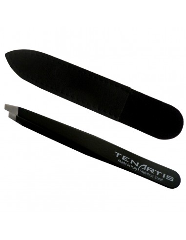 Slant Stainless Steel Hair Tweezers with Leather Case - Tenartis Made in Italy