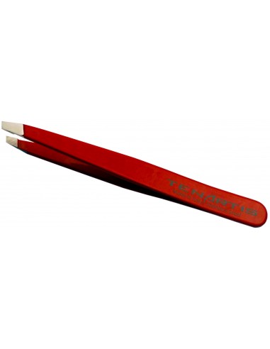 Augenbrauen Pinzette aus rostfreiem Edelstahl, schräge mit Lederetui - Tenartis Made in Italy