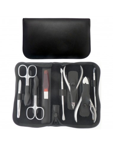Set Manicure e Pedicure Professionale 8 Pezzi Inox in Vera Pelle Nero con Cerniera - Tenartis Made in Italy