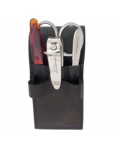 Kit Manicure Nero 4 Pezzi in Vera Pelle con Tagliaunghie - Tenartis Made in Italy