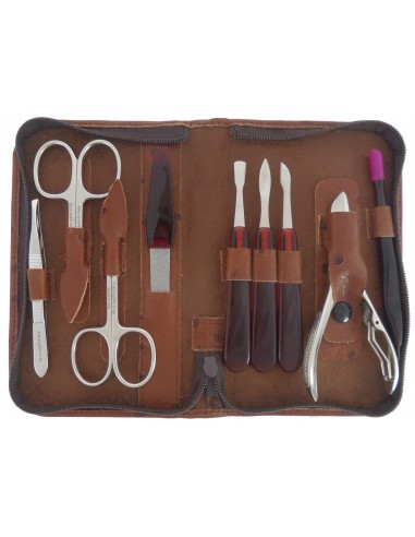 Set Manucure et Pedicure 9 pcs Cuir Rouge, Marrone et Noir | Tenartis