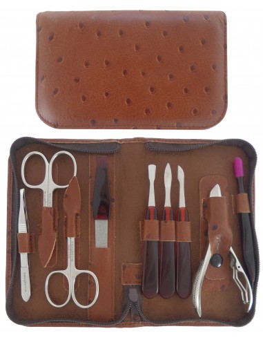 Set Manucure et Pedicure 9 pcs Cuir Rouge, Marrone et Noir | Tenartis