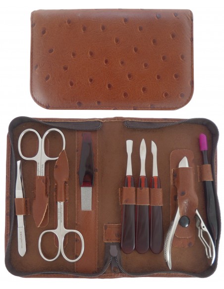 Set Manucure et Pedicure 9 pcs Cuir Rouge, Marrone et Noir | Tenartis
