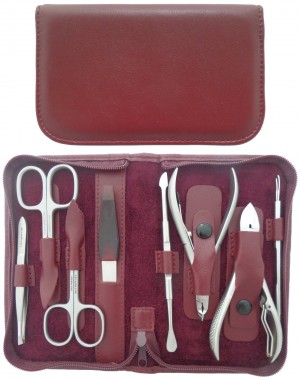 8-Piece Stainless Steel Genuine Leather Manicure and Pedicure Set with Zipper - Tenartis Made in Italy