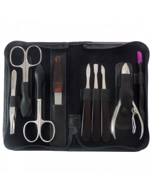 9-Piece Genuine Leather Manicure and Pedicure Set with Zipper - Tenartis Made in Italy