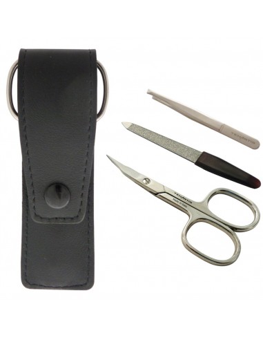 3-Piece Manicure Set with Nail Scissors, File and Tweezers in Genuine Leather Pouch - Tenartis Made in Italy