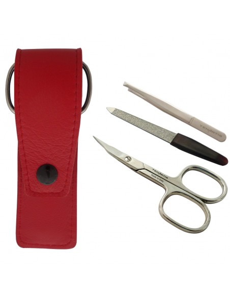 Set Manucure 3 pièces en Cuir avec Ciseaux à Ongles, Lime et Pince à Épiler - Tenartis Fabriqué en Italie