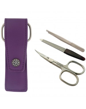 3-Piece Swarovski Manicure Set with Nail Scissors, File and Tweezers in Genuine Leather Pouch - Tenartis Made in Italy
