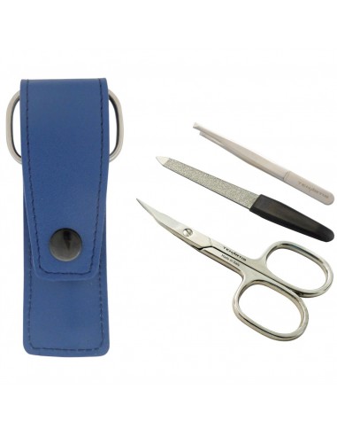 3-Piece Manicure Set with Nail Scissors, File and Tweezers in Genuine Leather Pouch - Tenartis Made in Italy