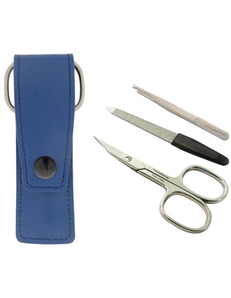 3-Piece Manicure Set with Nail Scissors, File and Tweezers in Genuine Leather Pouch - Tenartis Made in Italy