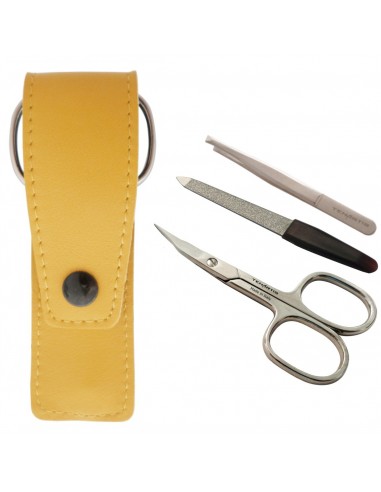3-Piece Manicure Set with Nail Scissors, File and Tweezers in Genuine Leather Pouch - Tenartis Made in Italy