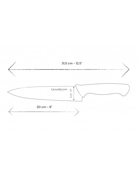 Couteau de Cuisine à Emincer 20 cm avec Etui en PVC - Tenartis Fabriqué en Italie
