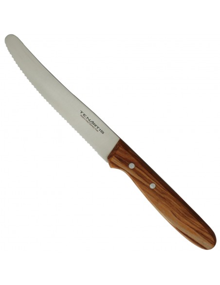 6 Stück Obst- Tafel- Steak- Pizzamesser 11 cm mit Olivenholz Griffe und umweltfreundlich Verpackung - Tenartis Made in Italy