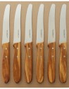 Set of 6 Table, Steak, Pizza, Fruit Knives with Olivewood Handle and Eco-Friendly PlasticFree Pack - Tenartis Made in Italy
