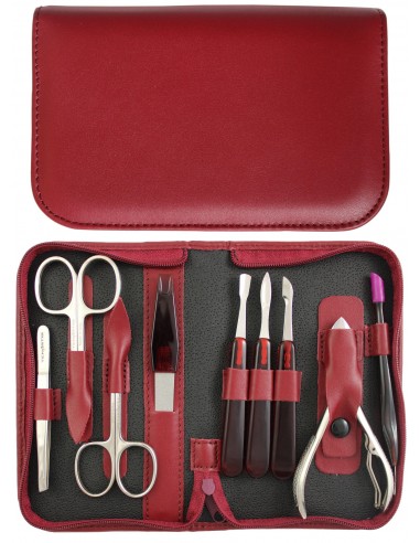 Set Manicure e Pedicure 9 Pezzi in Vera Pelle con Cerniera Bordeaux - Tenartis Made in Italy