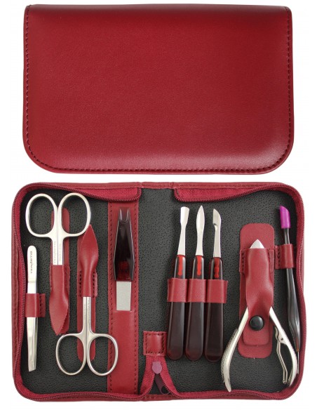 Set Manicure e Pedicure 9 Pezzi in Vera Pelle con Cerniera Bordeaux - Tenartis Made in Italy