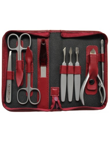 Stainless Steel 9-Piece Genuine Leather Professional Manicure and Pedicure Set with Zipper - Tenartis Made in Italy