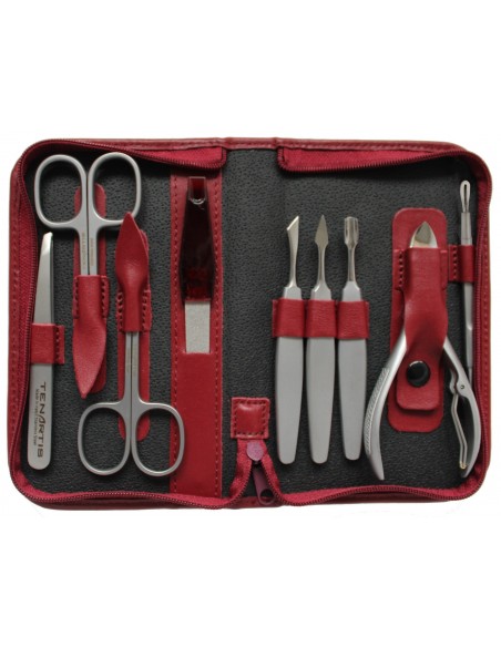 Set Manucure et Pedicure Professionnel 9 pièces Inox en Cuir avec Fermeture à Glissière - Tenartis Fabriqué en Italie