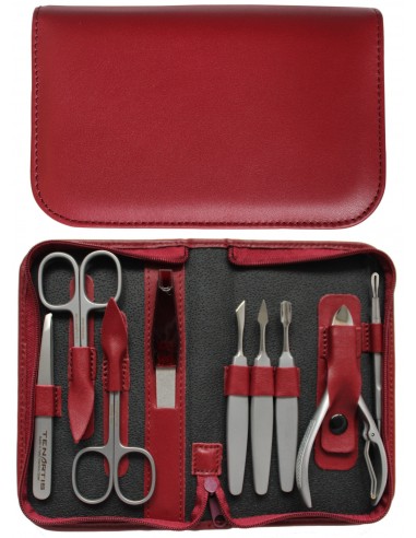 Set Manucure et Pedicure Professionnel 9 pièces Inox en Cuir avec Fermeture à Glissière - Tenartis Fabriqué en Italie