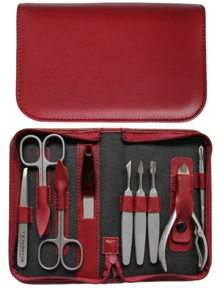 Set Manicure e Pedicure Professionale 9 Pezzi Inox in Vera Pelle con Cerniera - Tenartis Made in Italy
