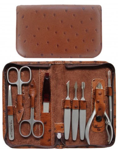 Set Manucure et Pedicure Professionnel 9 pièces Inox en Cuir avec Fermeture à Glissière - Tenartis Fabriqué en Italie