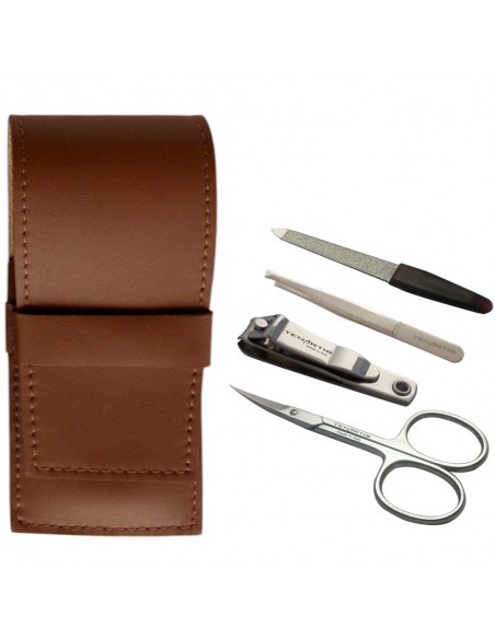 Set Manucure 4 pièces en Cuir avec Coupe Ongles - Tenartis Fabriqué en Italie