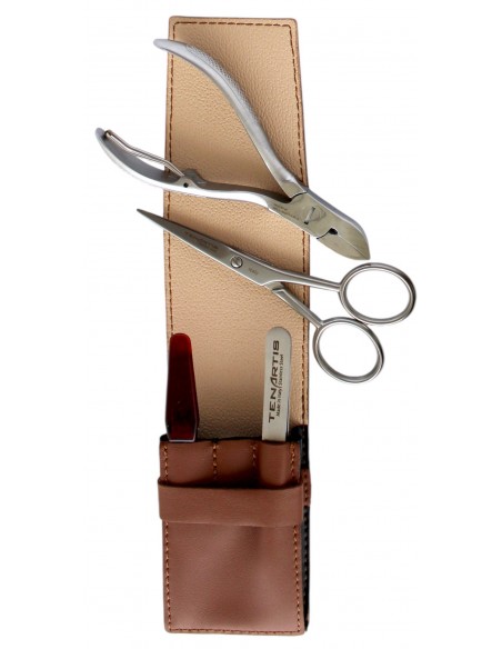 Set para Hombre Manicura y Pedicura, Barba y Bigote 4 Piezas Inox en Piel - Tenartis Made in Italy