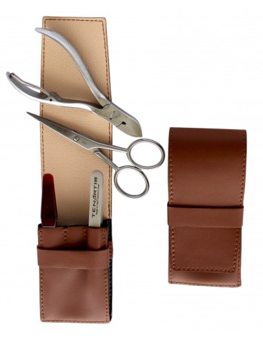 4 teiliges Männer Maniküre- und Bartpflege Etui aus echtem Leder, rostfrei - Tenartis Made in Italy