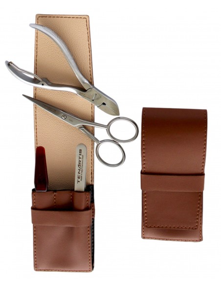 Set pour Homme Manucure et Pedicure, Barbe et Moustache, 4 pièces Acier Inox en Cuir - Tenartis Fabriqué en Italie