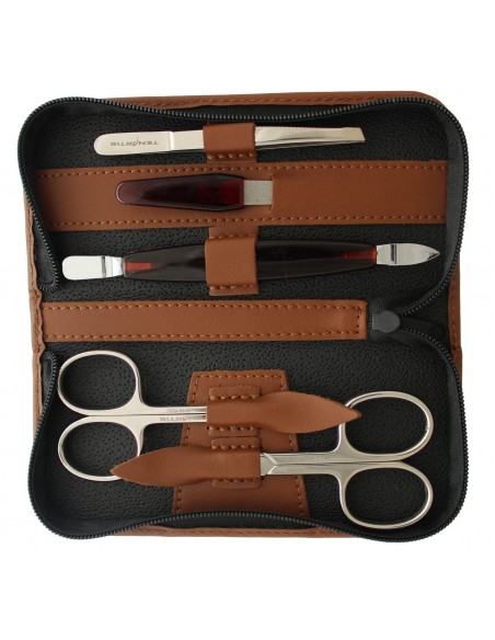 5-Piece Genuine Leather Manicure Set with Zipper - Tenartis Made in Italy