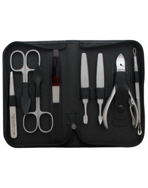 Set Manucure et Pedicure Professionnel 8 pièces Inox en Cuir avec Fermeture à Glissière - Tenartis Fabriqué en Italie