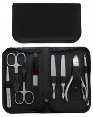 Set Manucure et Pedicure Professionnel 8 pièces Inox en Cuir avec Fermeture à Glissière - Tenartis Fabriqué en Italie