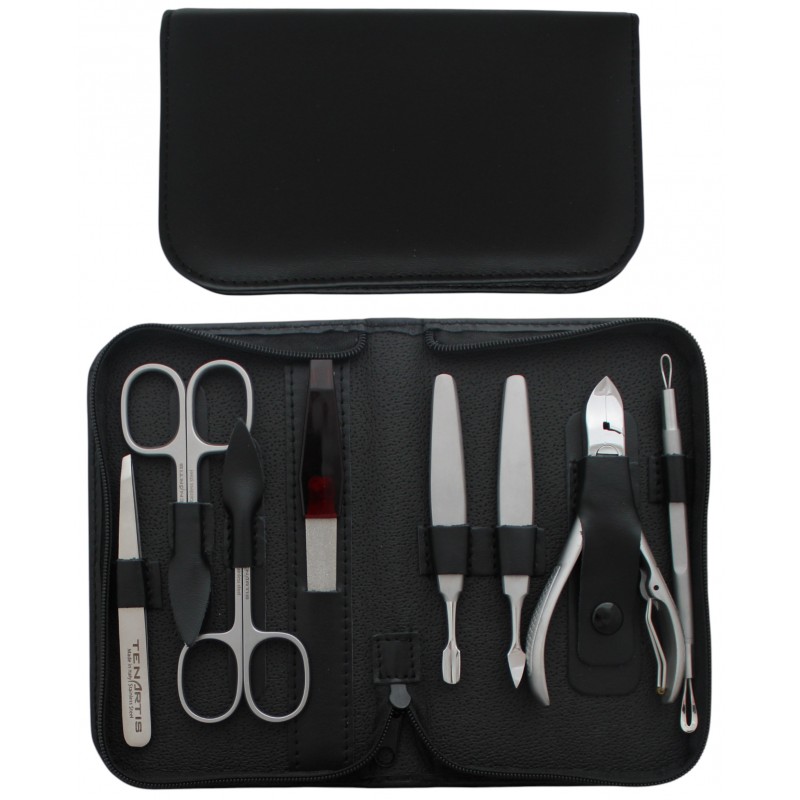 Stainless Steel 8-Piece Genuine Leather Professional Manicure and Pedicure Set with Zipper - Tenartis Made in Italy