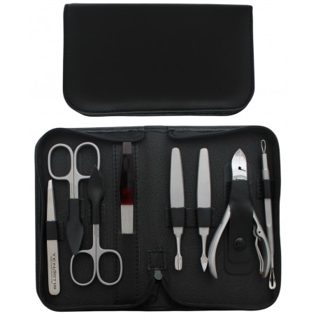 Stainless Steel 8-Piece Genuine Leather Professional Manicure and Pedicure Set with Zipper - Tenartis Made in Italy
