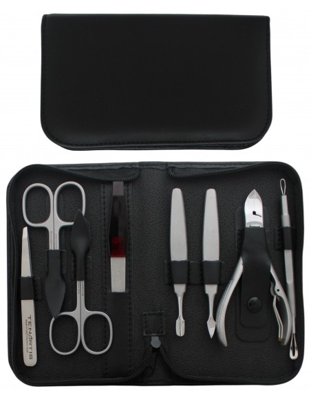 Set Manicura y Pedicura 8 Piezas Inox en Piel con Cremallera - Tenartis Made in Italy