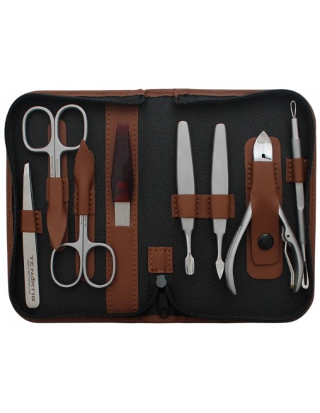 Set Manicura y Pedicura 8 Piezas Inox en Piel con Cremallera - Tenartis Made in Italy