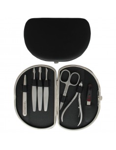 Set Manicura 7 Piezas Inox en Piel Negro  - Tenartis Made in Italy