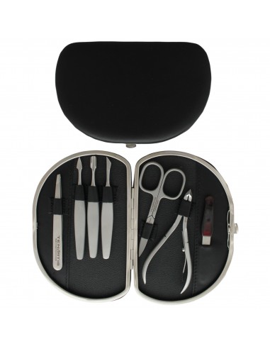 Set Manicura 7 Piezas Inox en Piel Negro  - Tenartis Made in Italy
