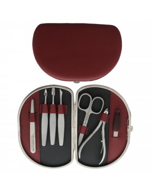 Set Manicura 7 Piezas Inox en Piel Burdeos - Tenartis Made in Italy