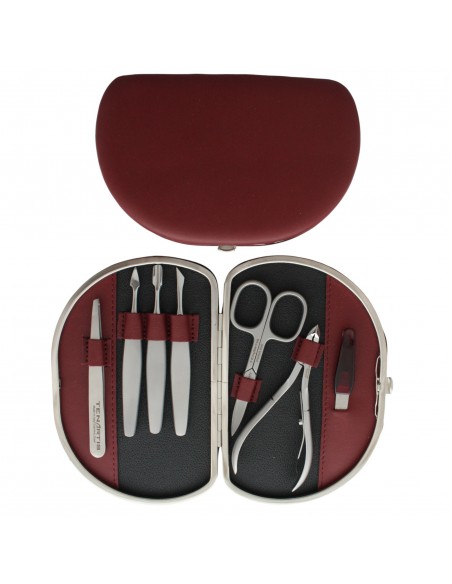 Set Manicura 7 Piezas Inox en Piel Burdeos - Tenartis Made in Italy