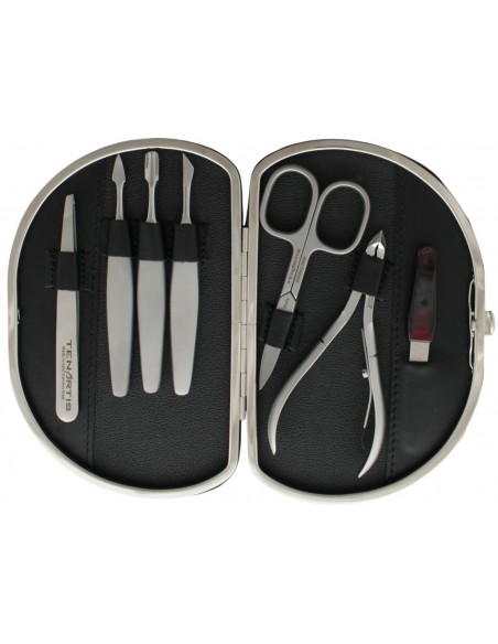 Set Manucure 7 pièces Inox en Cuir Noir - Tenartis Fabriqué en Italie