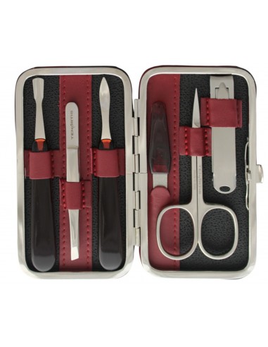 Set Manicura 6 Piezas en Piel Burdeos con Cortauñas - Tenartis Made in Italy