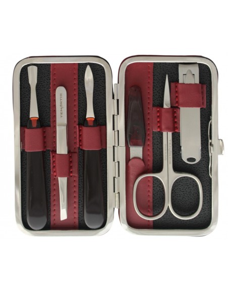Set Manucure 6 pièces en Cuir Bordeaux avec Coupe-ongles - Tenartis Fabriqué en Italie