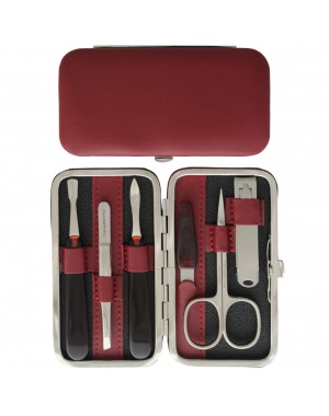 Set Manicure 6 Pezzi in Vera Pelle Bordeaux con Tagliaunghie  - Tenartis Made in Italy
