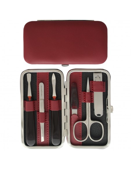 Set Manucure 6 pièces en Cuir Bordeaux avec Coupe-ongles - Tenartis Fabriqué en Italie