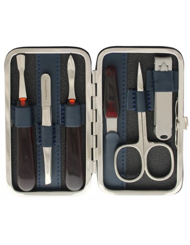 Set Manicura 6 Piezas en Piel Azul con Cortauñas - Tenartis Made in Italy