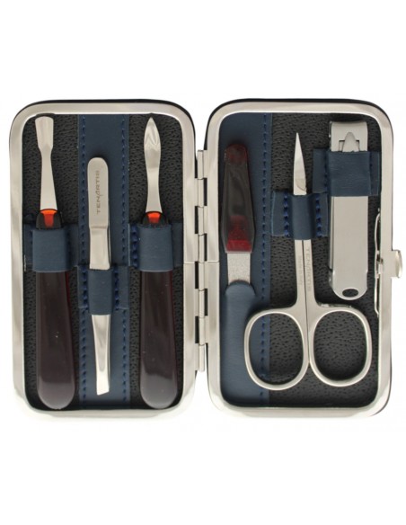 Set Manicure 6 Pezzi in Vera Pelle Blu con Tagliaunghie  - Tenartis Made in Italy