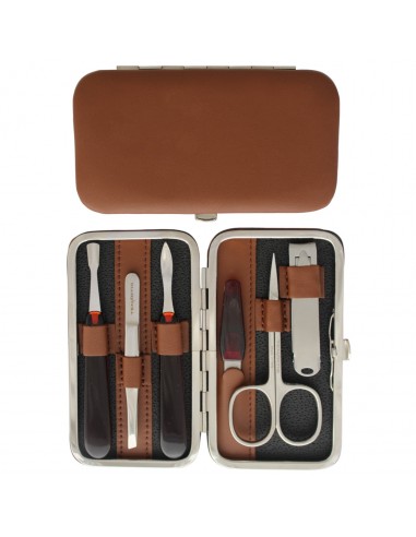 Set Manucure 6 pièces en Cuir Marron avec Coupe-ongles - Tenartis Fabriqué en Italie